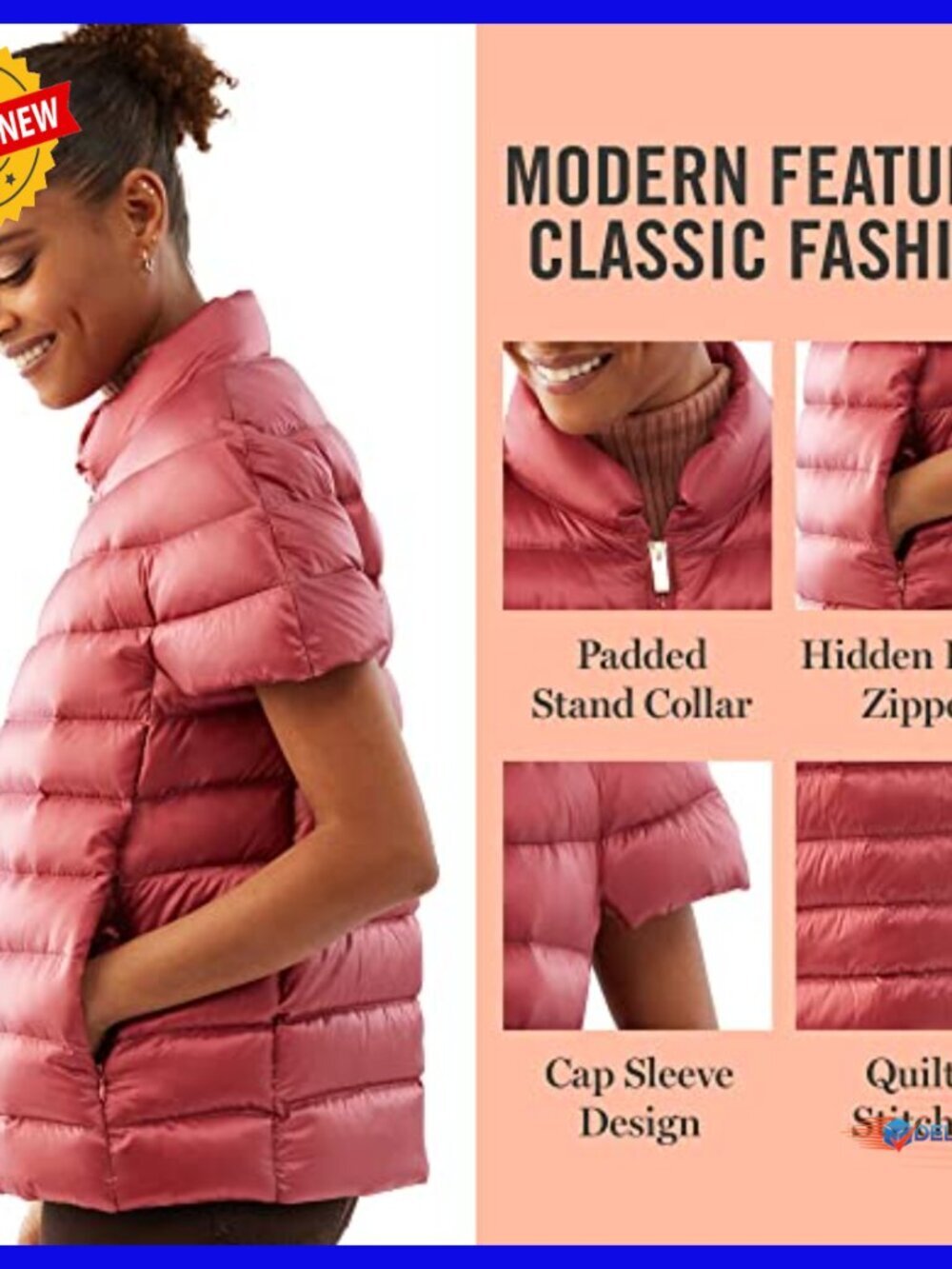 Women's Quilted Down Puffer Vest Short Sleeve Lightweight Winter Jacket - Picture 5 of 7